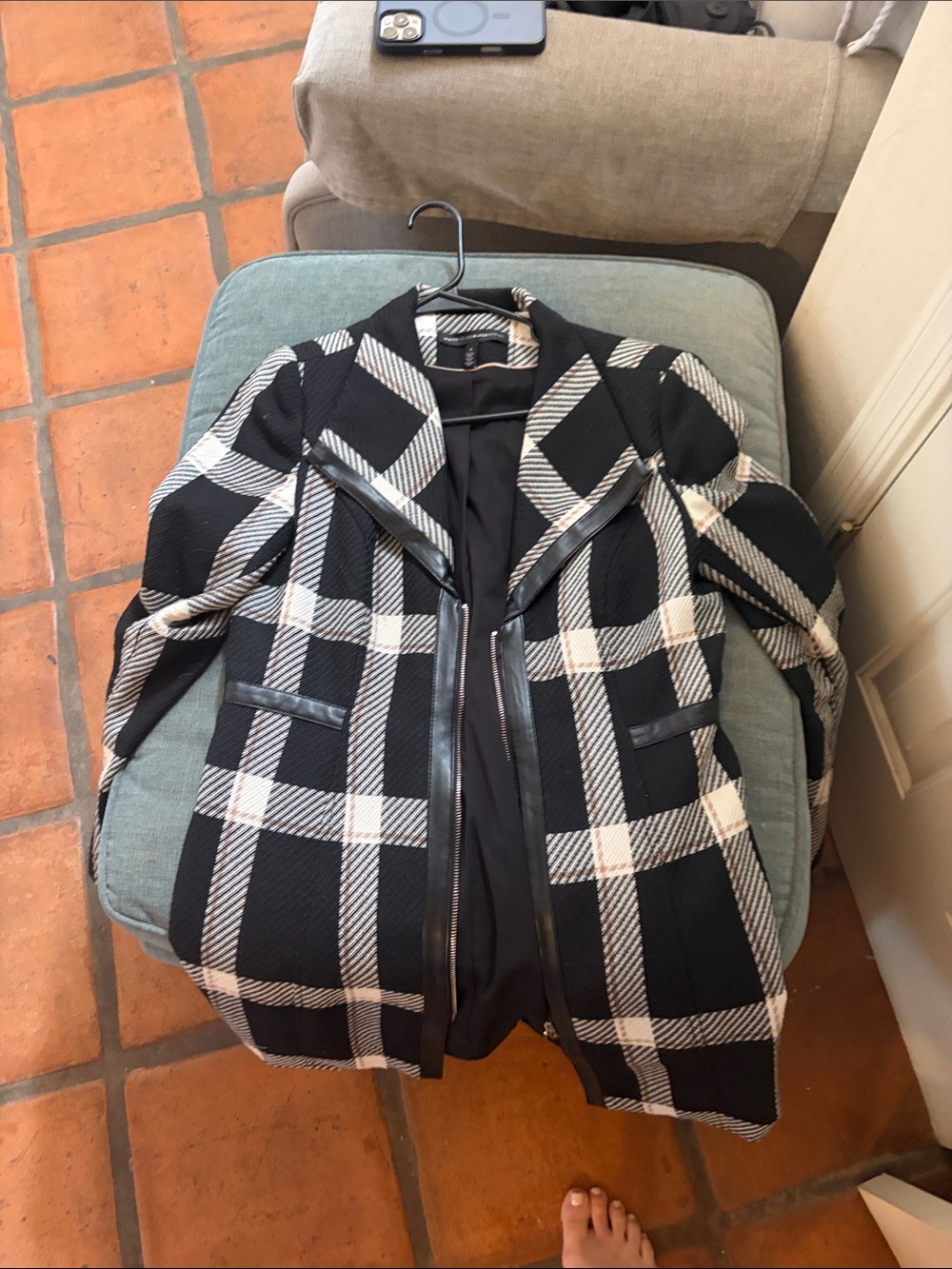 White House black market coat size small plaid black-and-white